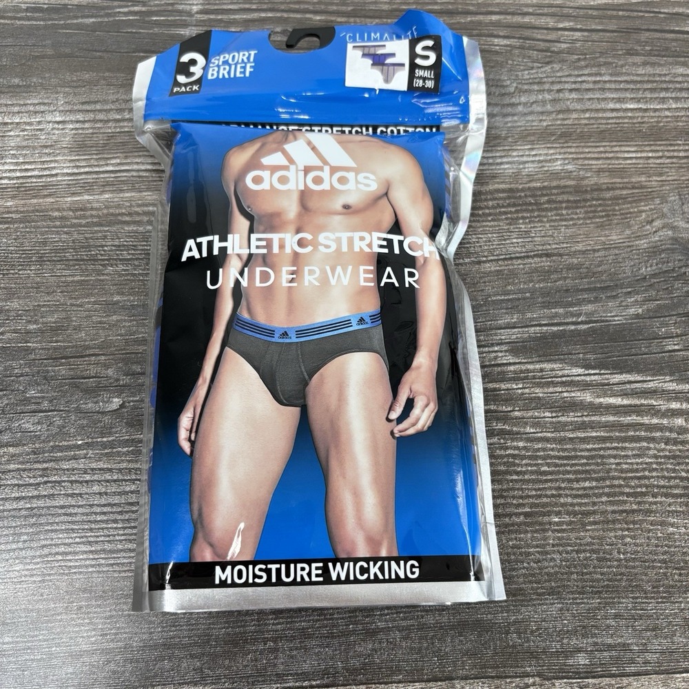 Adidas Climalite Moisture Wicking Athletic Stretch Underwear Sport Brief 3 Pack